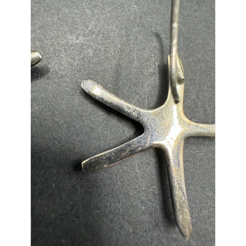 Vintage 925 Sterling Silver Starfish Pendant & Dangle Drop Earrings Jewelry Set - Picture 7 of 7